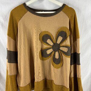 Easel Women's Medium Top Color Block with Flwoer Patch Oversized Boho